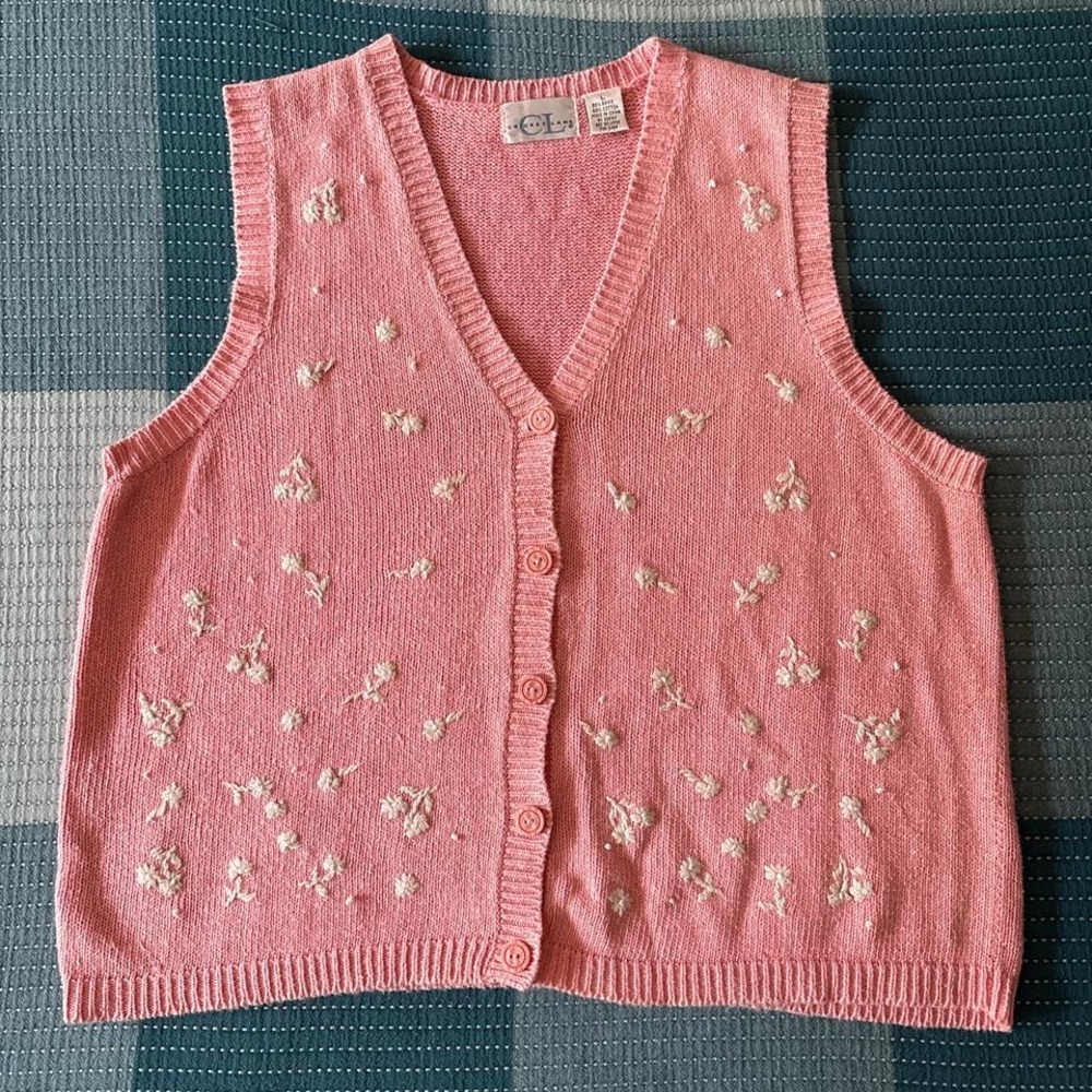 Vintage Cricket Lane pastel pink knit sweater vest